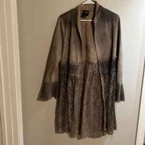 Lace and suede open coat
